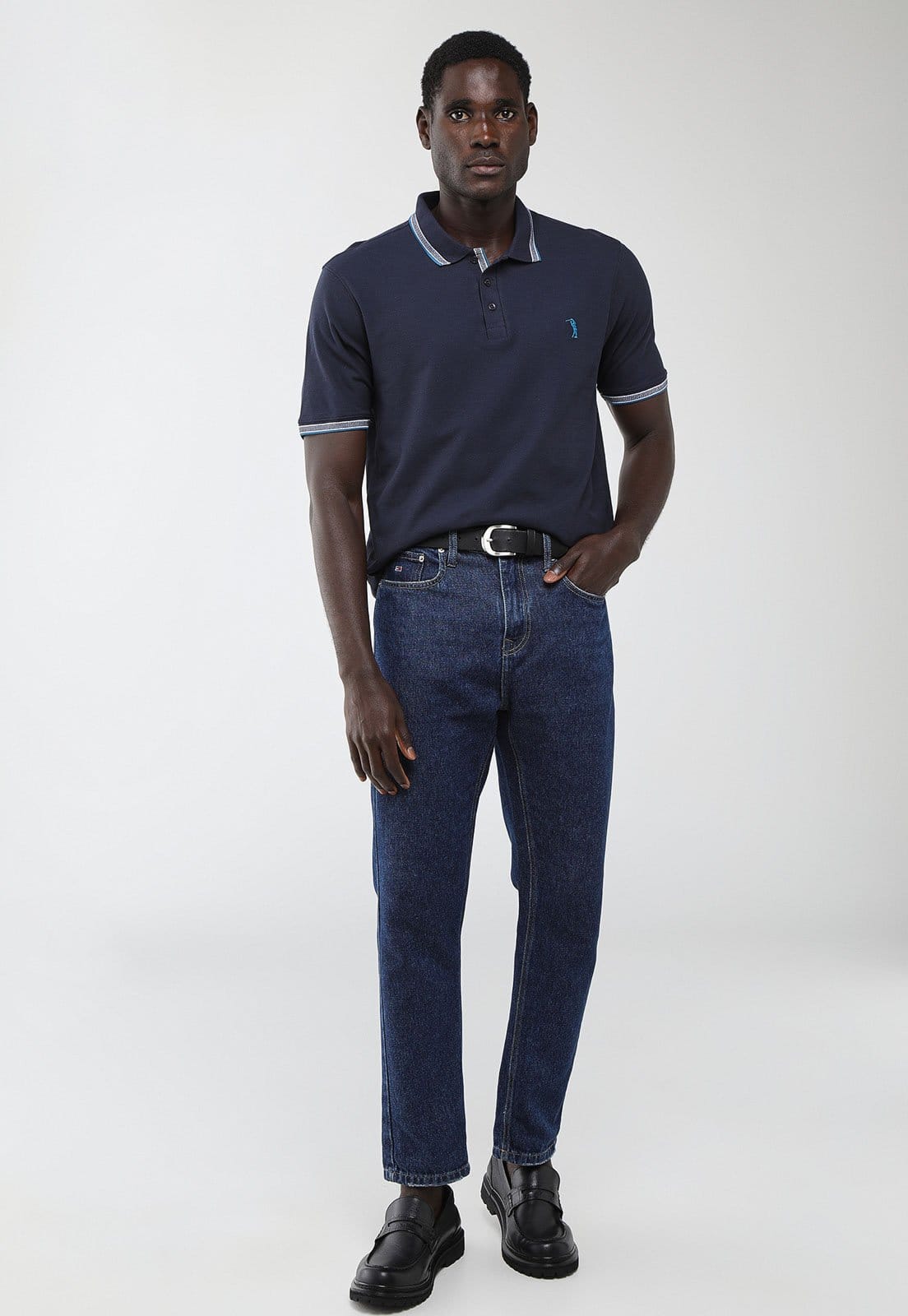 Vista 2 Polo Masculina Aleatory Detalhe Contrastante Aleatory azul marinho