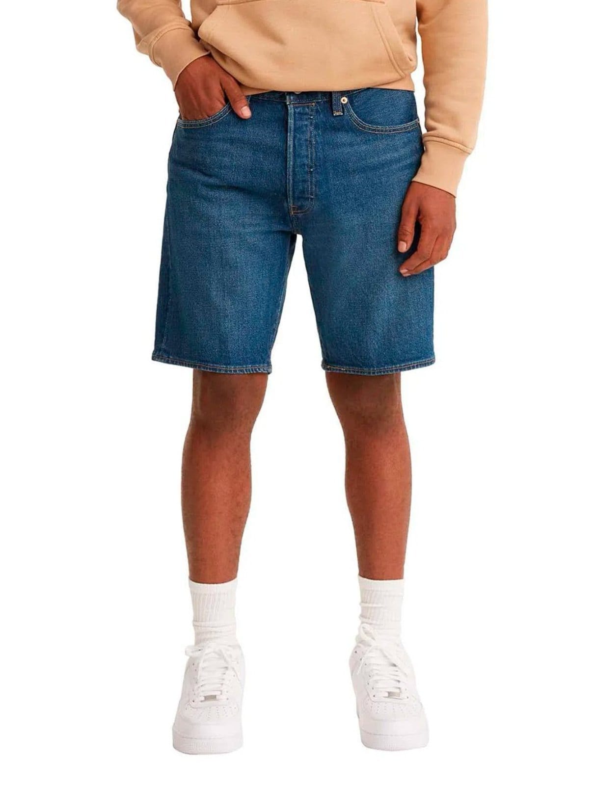 Vista principal Bermuda Levis Jeans Masculina 501 Hemmed Shorts Azul Médio Levis azul marinho