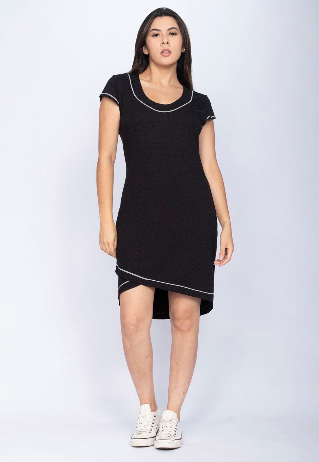 Vestido CabanaFree Mullet Malha Transpassado com Detalhe Branco