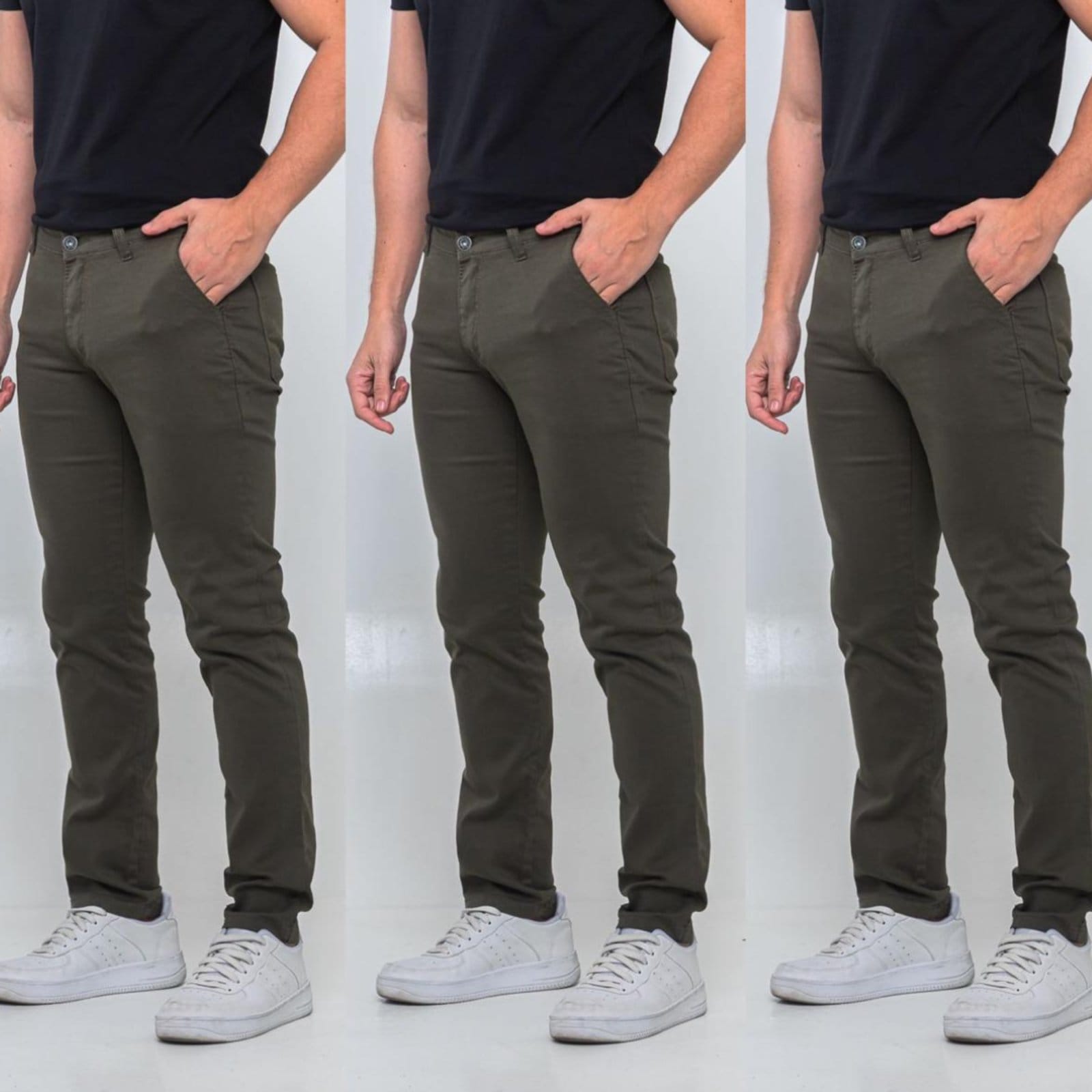 KIT 3 Calças Sarja Masculina Tempo Hábil Alfaiatada Skinny Militar