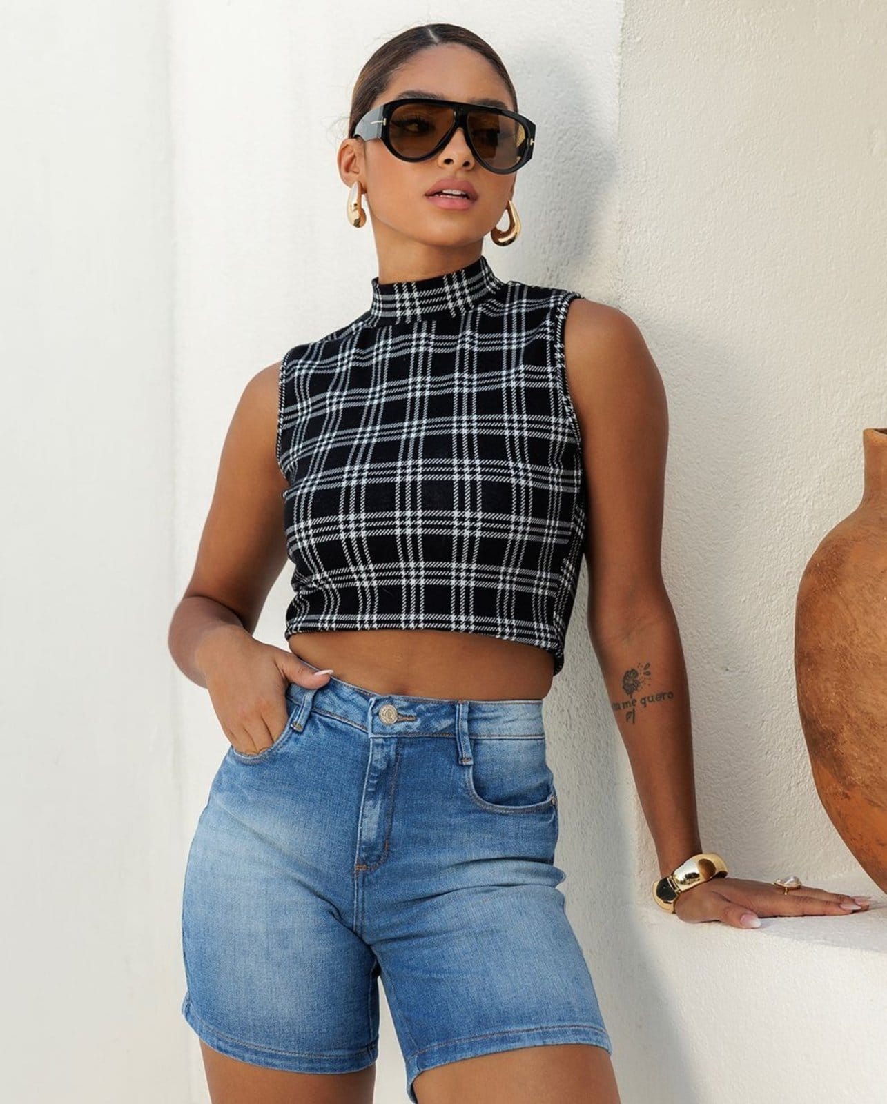 Shorts Feminina Meia Coxa 24586 Sky Médio