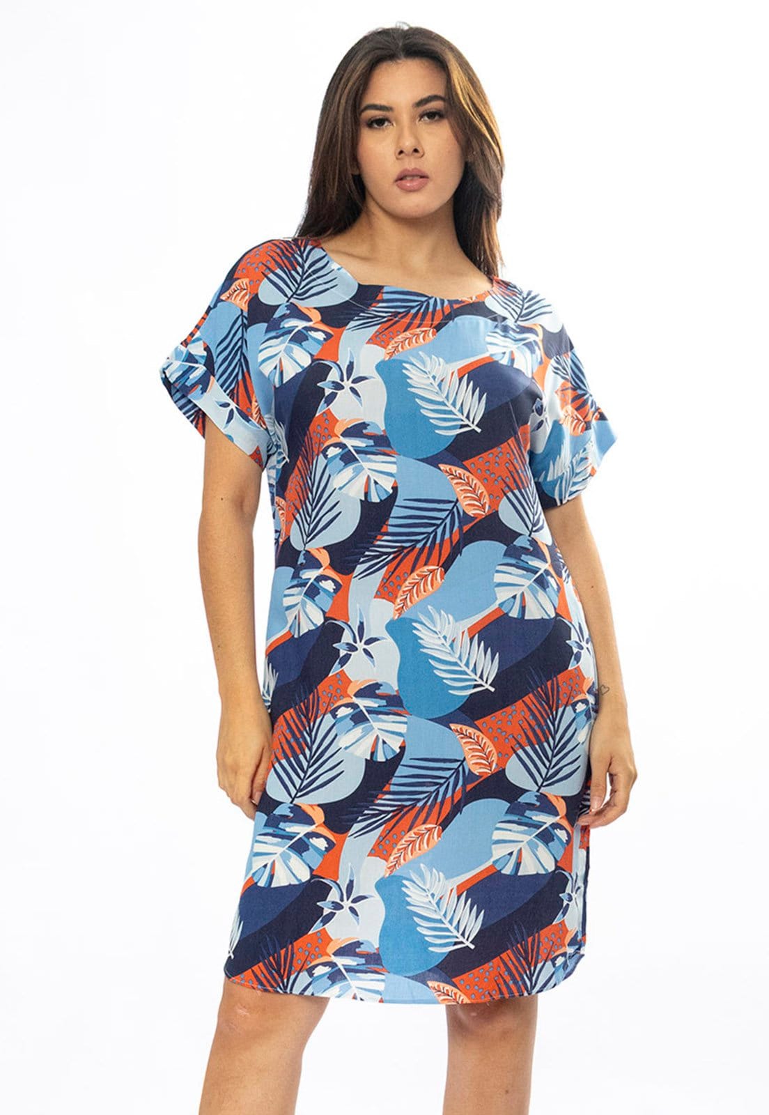 Vista 2 Vestido Curto Cabanafree Viscose com Bolso Estampa Jardim Celeste Cabanafree estampado/vermelho celeste