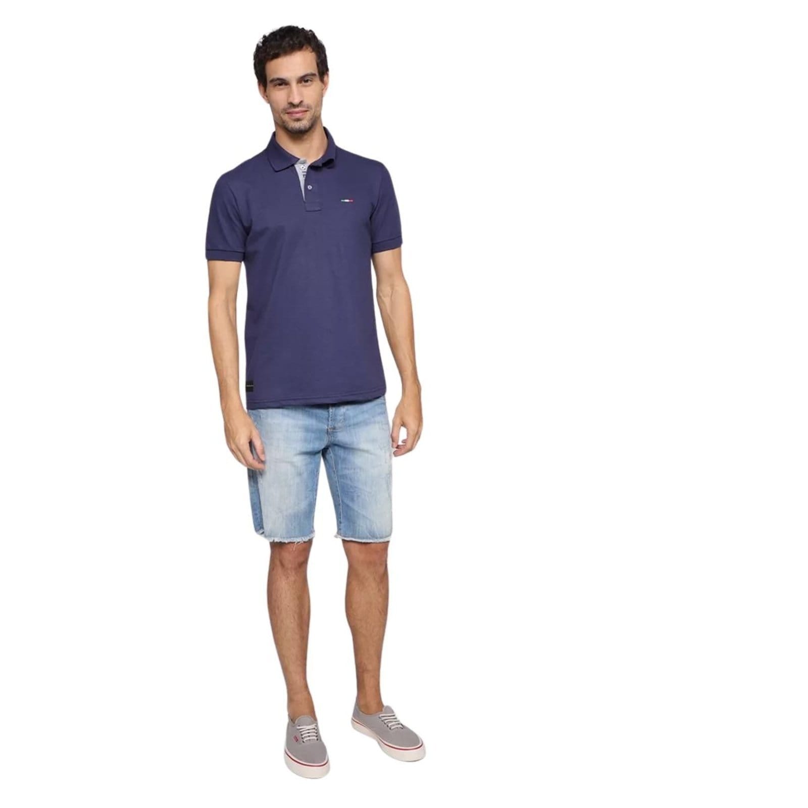 Vista principal Camisa Polo FMF Masculina Básica Industrie Piquet no Estilo Tommy Bordado Itália Marinho FMF azul marinho