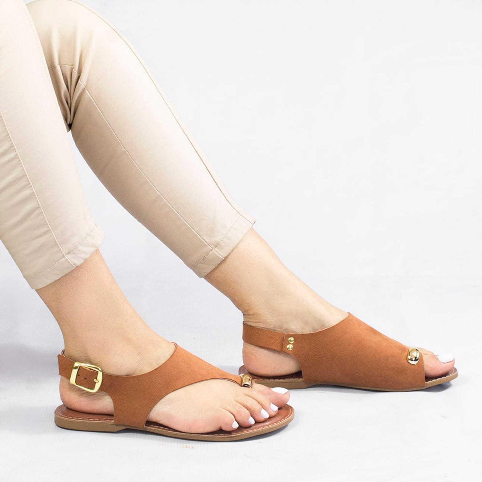 Vista 2 Sandália Rasteira Zatta Detalhe Dedo Bárbara Caramelo ZATTA castanho