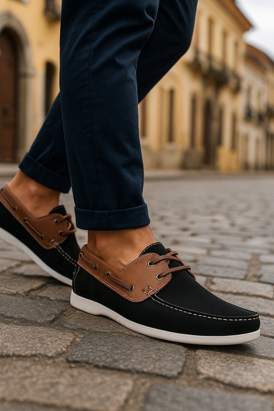 Vista 2 Mocassim Masculino De Couro Schiareli 606 Macio Leve Confortável e Schiareli marrom/preto