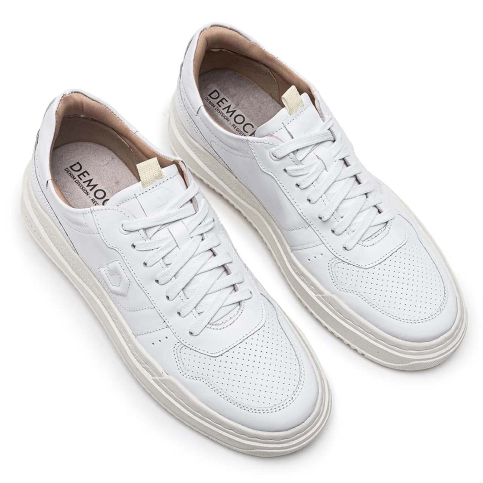 Vista 2 Tênis De Couro Democrata Masculino Denim Block 240501+Cinto Masculino Dupla Face DEMOCRATA branco denim