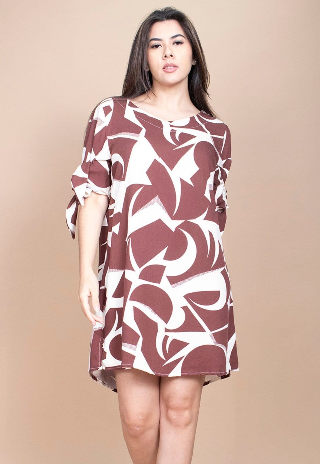 Vista 2 Vestido Curto Cabanafree Plano Estampa Raízes Cabanafree estampado/marrom