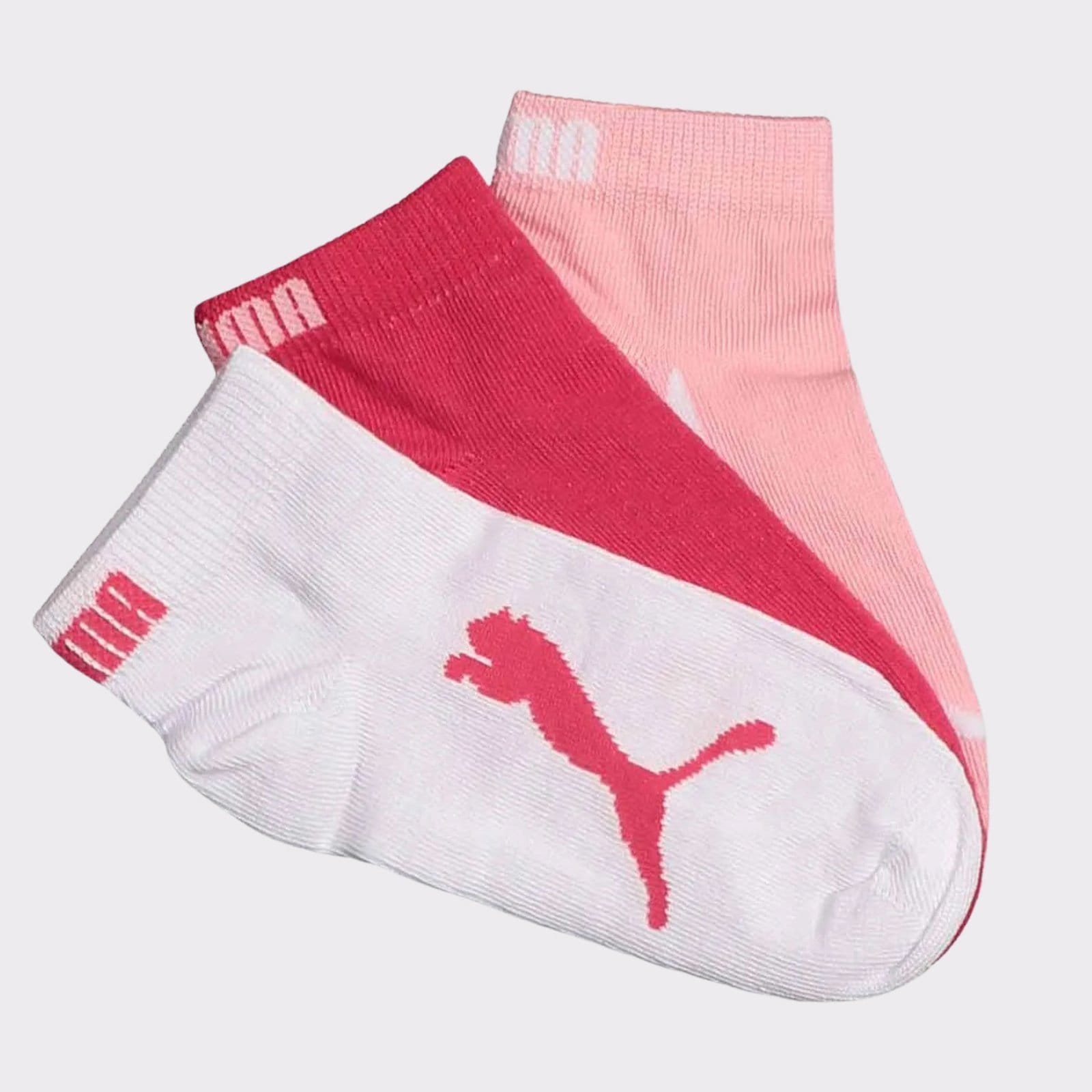 Vista 2 Kit Meias Puma Sapatilha 6 Pares Branca Rosa e Vermelha Puma branco rosa