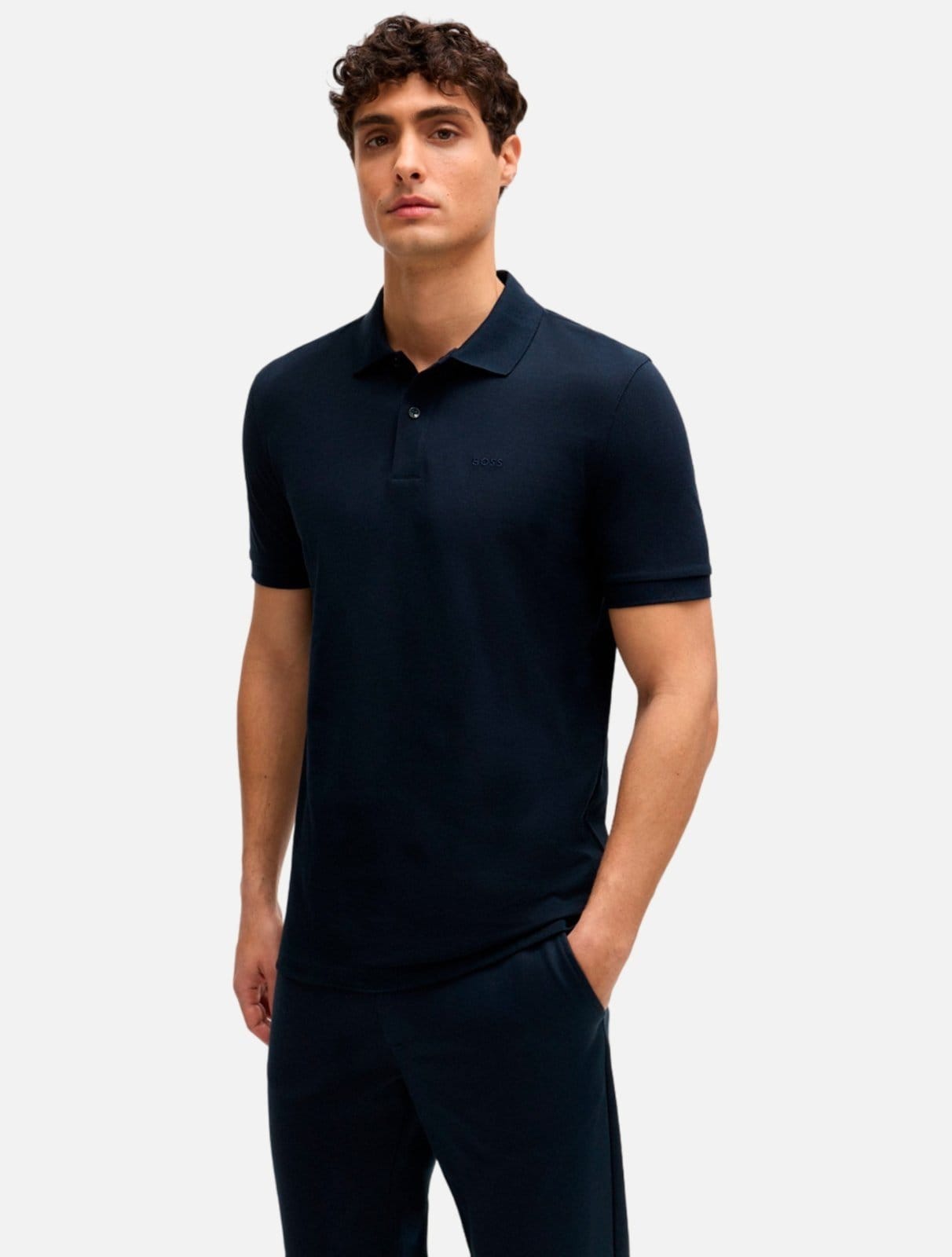 Vista principal Polo Hugo Boss Masculina Regular Pallas Hugo Boss azul marinho