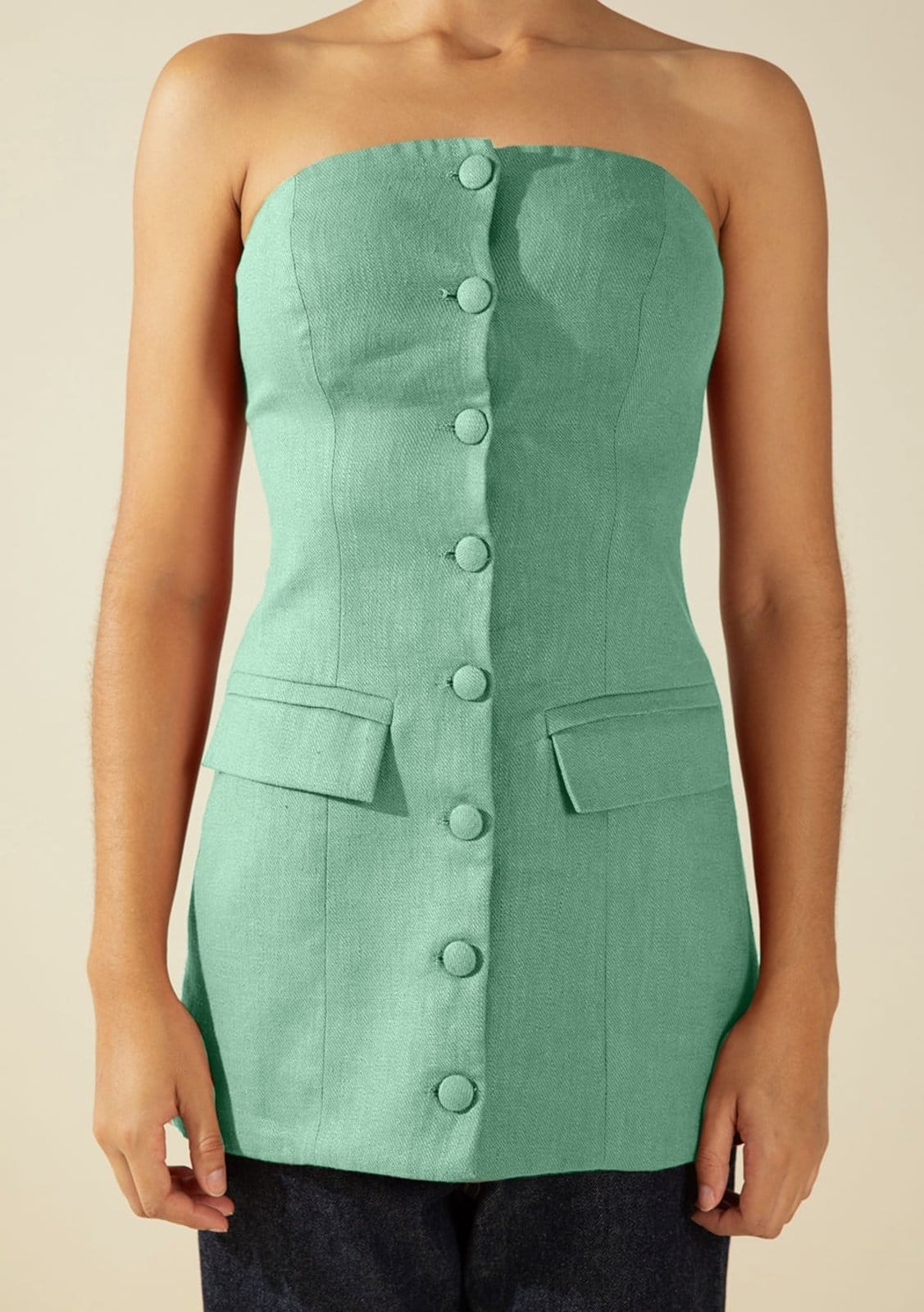 Vista 2 Vestido Morena Rosa Ajustado Decote Reto Sem Manga Curto Verde Morena Rosa verde rosa