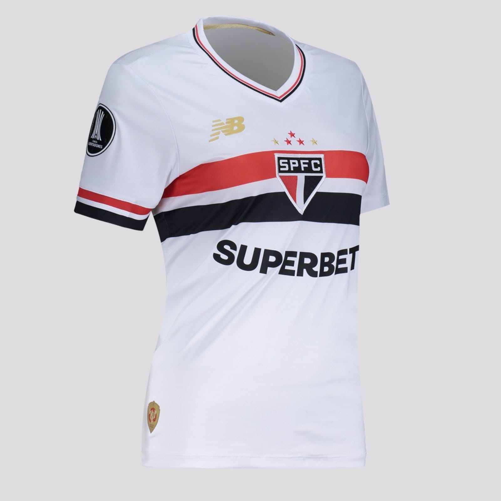 Vista 2 Camisa New Balance São Paulo I 2025 Feminina Patch Libertadores New Balance branco