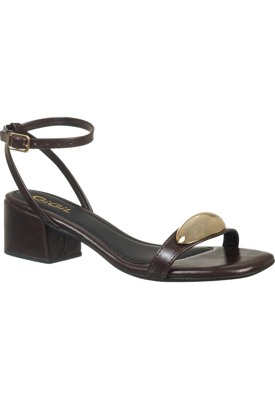 Vista 2 Sandália Feminina GiGiL Tira Enfeite Metalizado ABS Fivela Lateral Salto Bloco Gigil café/marrom