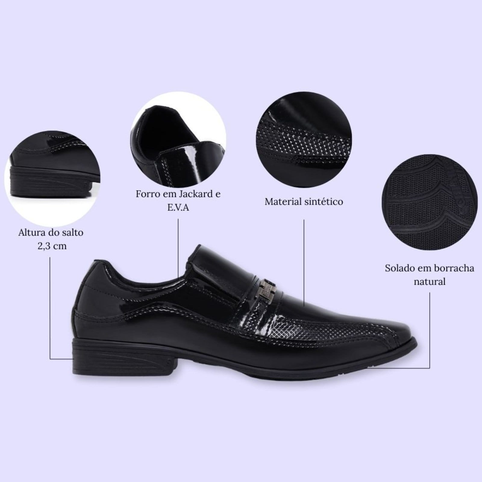 Vista 2 Sapato Masculino Social Bico Quadrado Verniz Casamento Trabalhar Em Loja 836 Verniz Schiareli preto