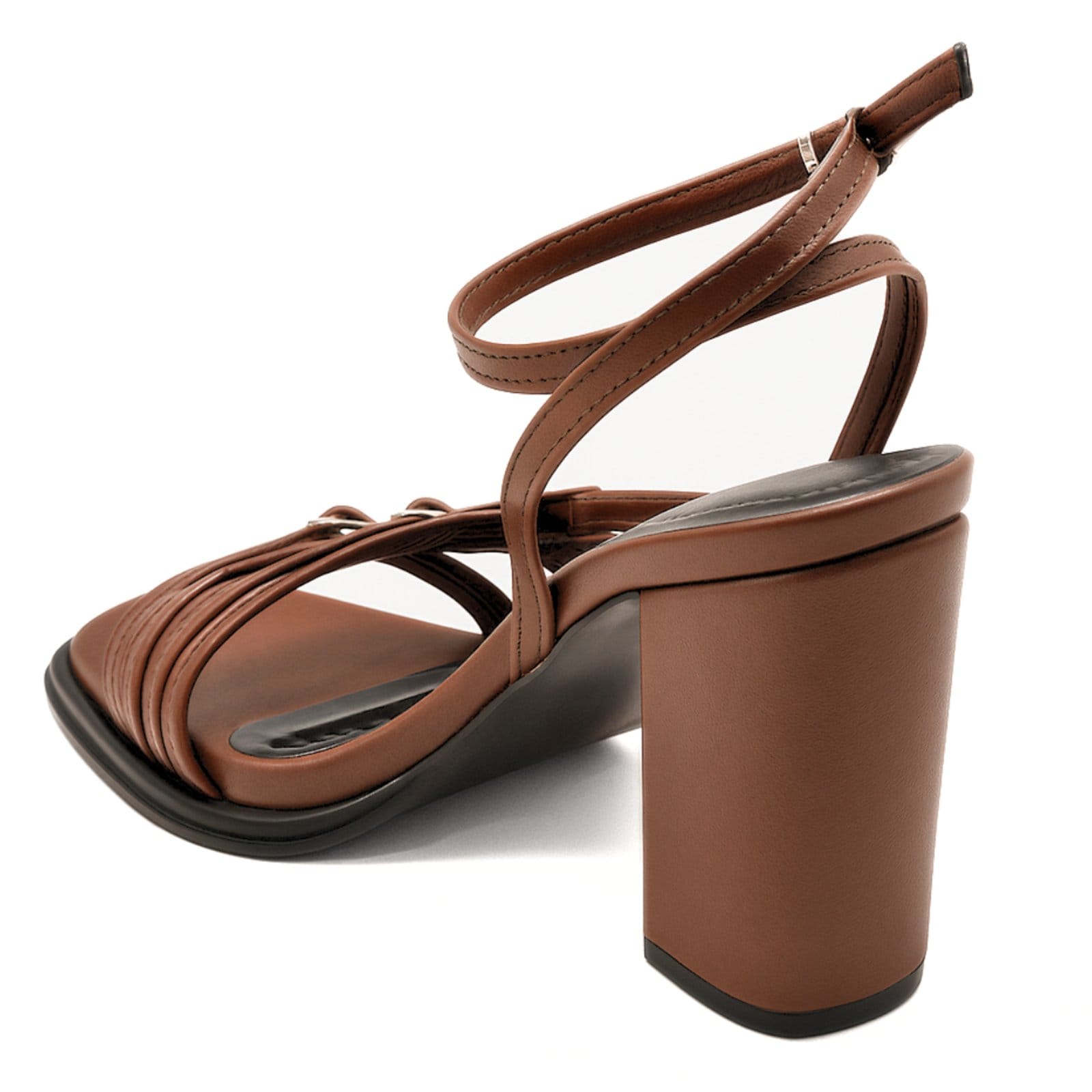 Vista 2 Sandália Feminina Salto Grosso Alto Tiras Finas com Fivelas Clásico Casual Cacau 105 Sete Sales marrom