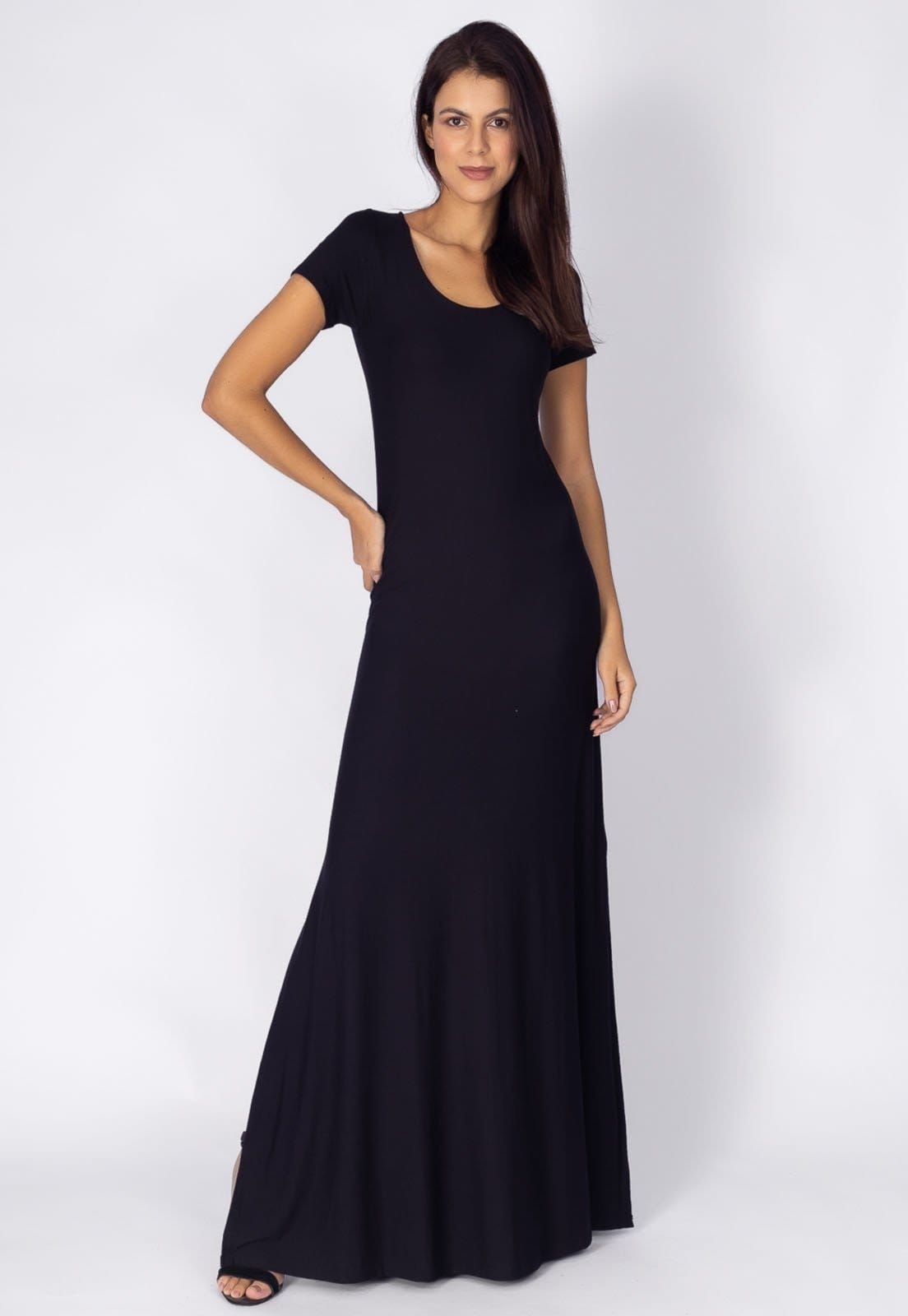 Vestido Longo Amazonia Vital Malha Gola Canoa Manga Curta