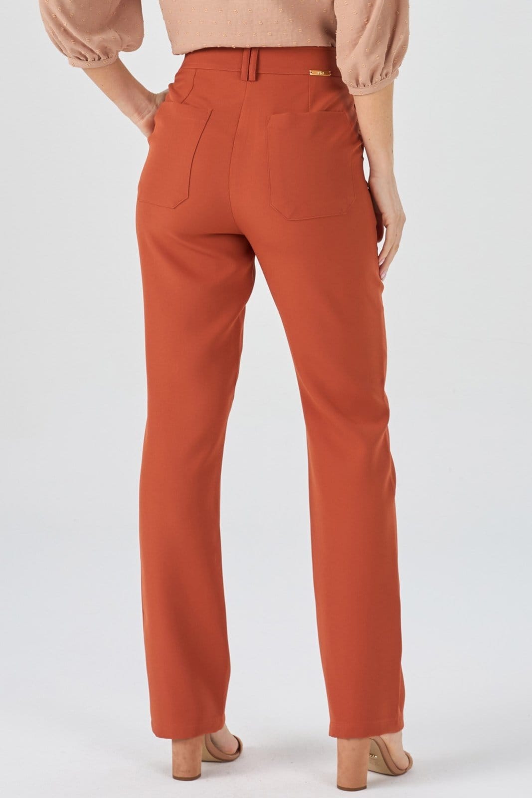 Vista principal Calça PKS Alfaiataria Reta Terracota PKS laranja