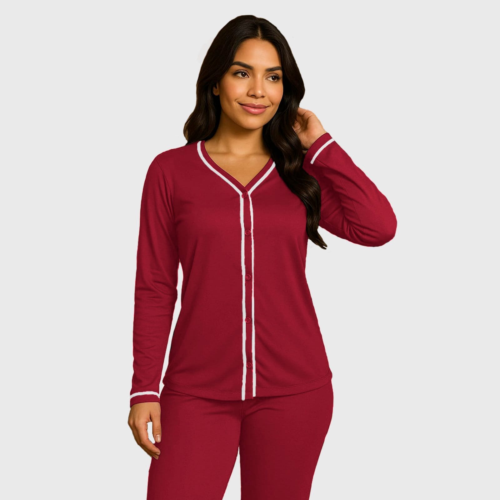 Pijama Blogueira Gabi Lingerie Manga Longa Feminino Confortável Moda Feminina Casual Básico