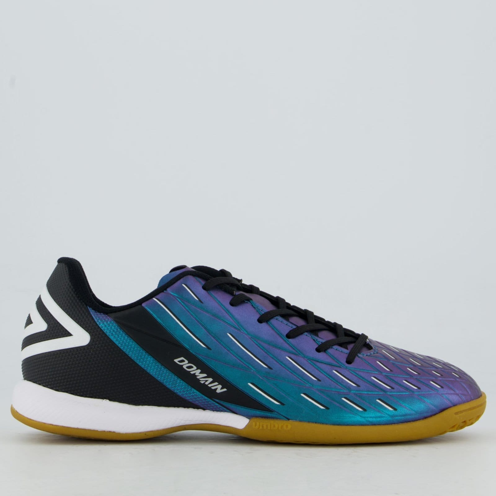 Vista principal Chuteira Umbro Domain Futsal e Preta Umbro azul