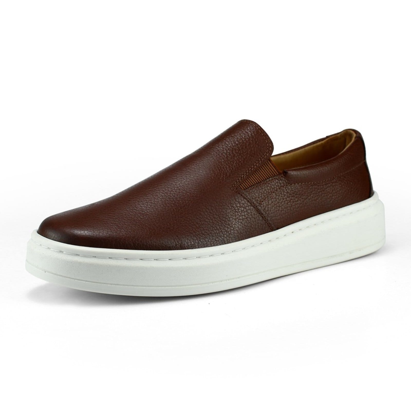 Vista principal Sapatenis Slip On Masculino Tenis Iate Casual Couro Legitimo Café Lavini Shoes marrom