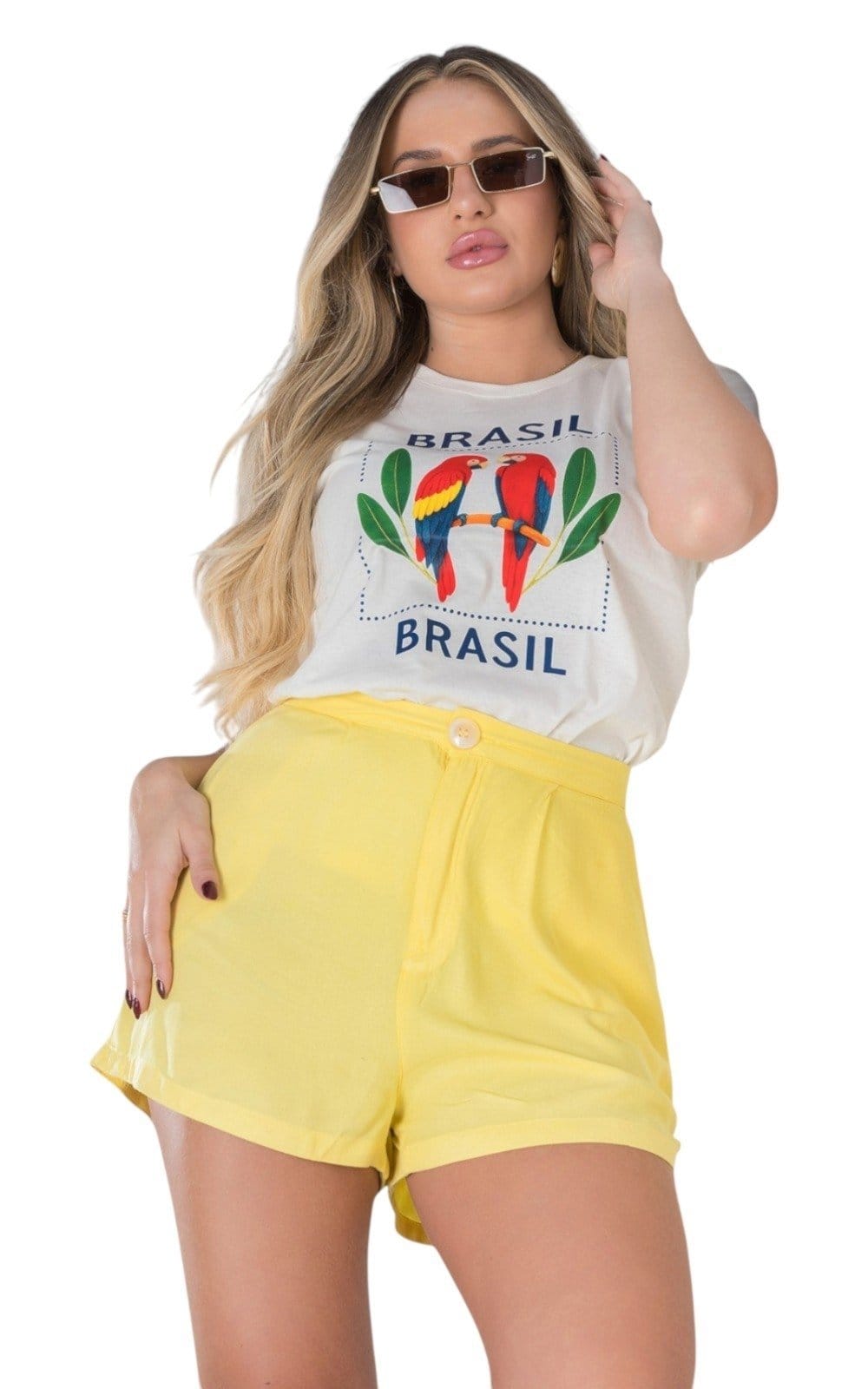 Camiseta Feminina Cianitas Off Estampa Araras Brasil