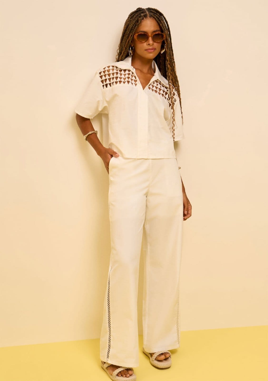 Vista principal Calça Zinco Reta Alta Off-white Zinco off-white white