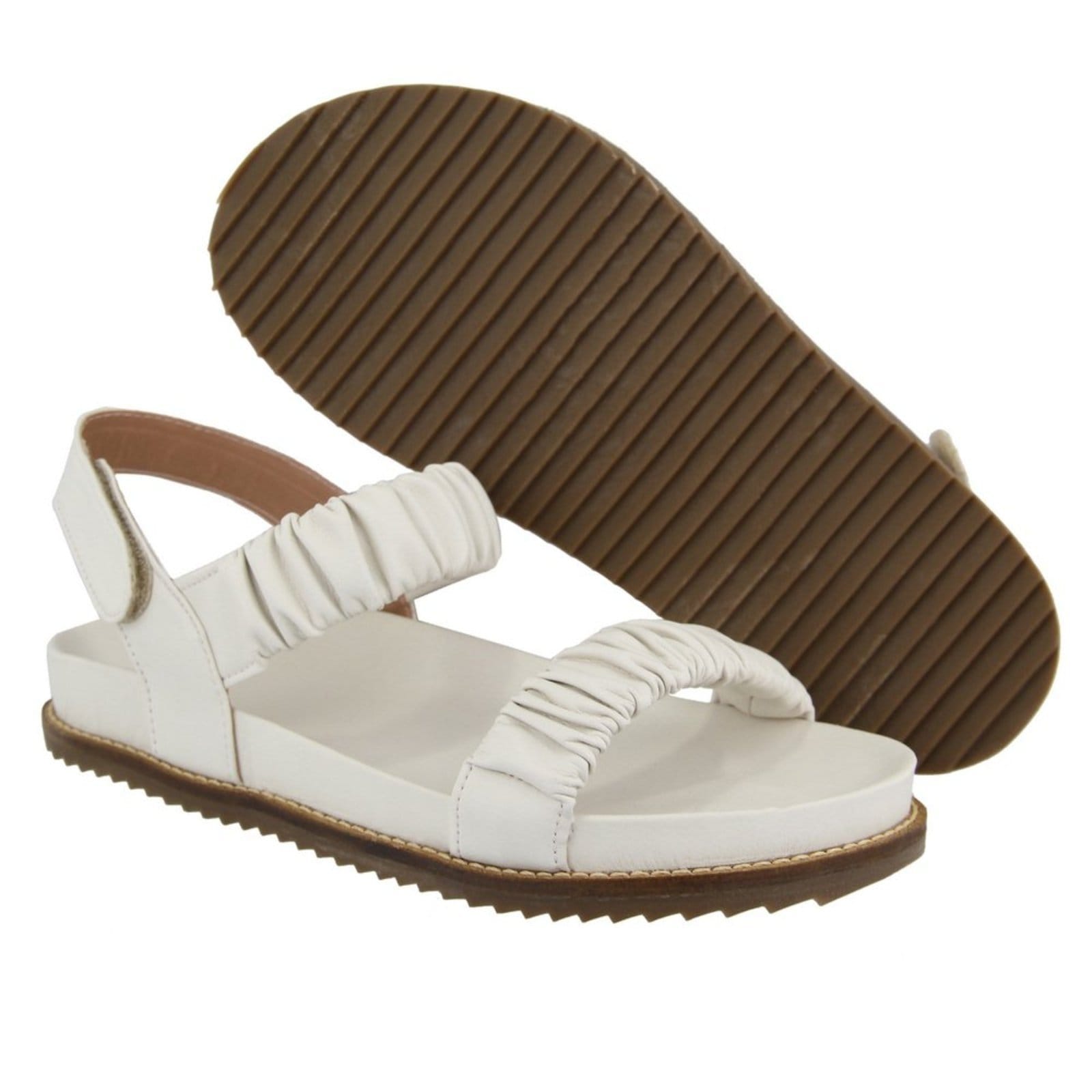 Vista 2 Sandália Papete Feminina Paula B Com Tiras Enrugadas Palmilha Confort Off White PAULA B off-white white