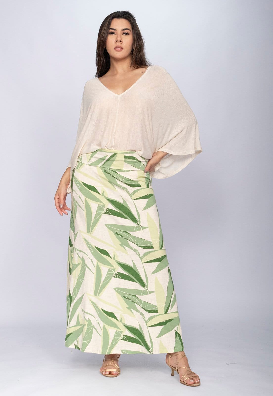 Vista 2 Saia CabanaFree Longa Malha SAZ Estampa Verde Selvagem Cabanafree estampado/verde verde