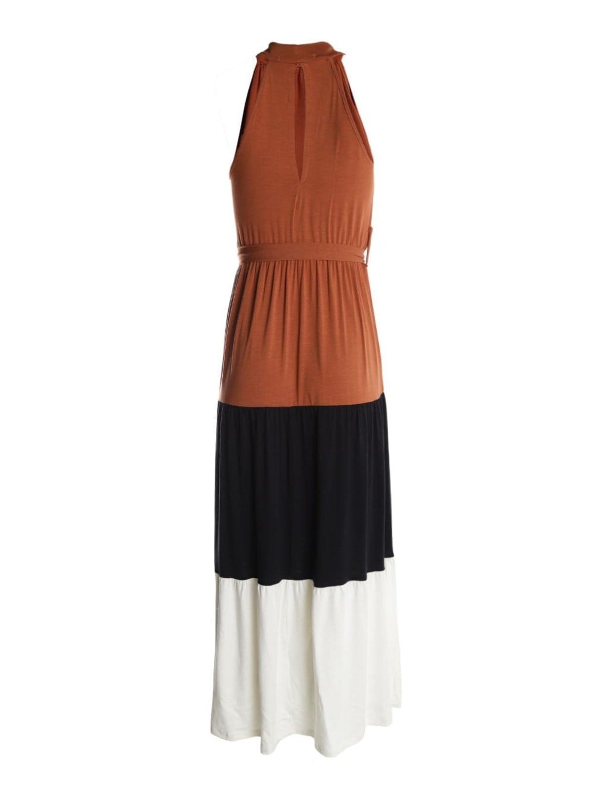 Vista 2 Vestido Com Amarração Bloco de Cores Feminino MARROM/OFF WHITE/PRETO Autentique marrom white