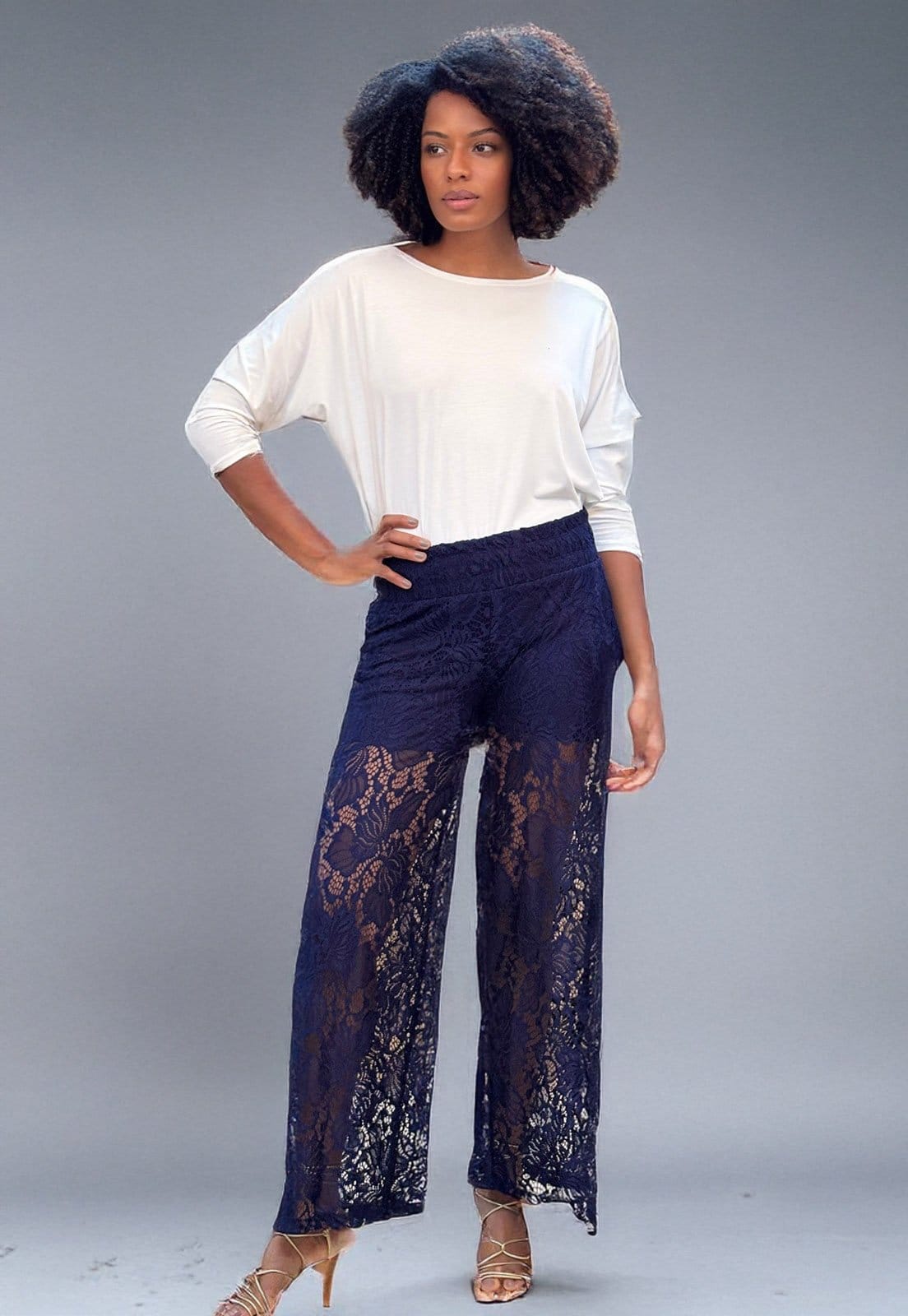 Calça Amazonia Vital Renda Transparente Floral Marinho