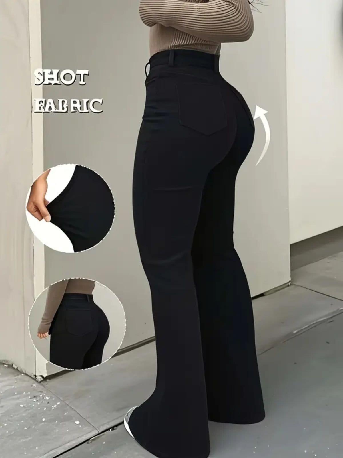 Vista principal Calça Flare Feminina Kovali Premium Cintura Alta com Elastano Levanta Bumbum Estilo Gringa Preta KOVALI FASHION STORE azul/jeans