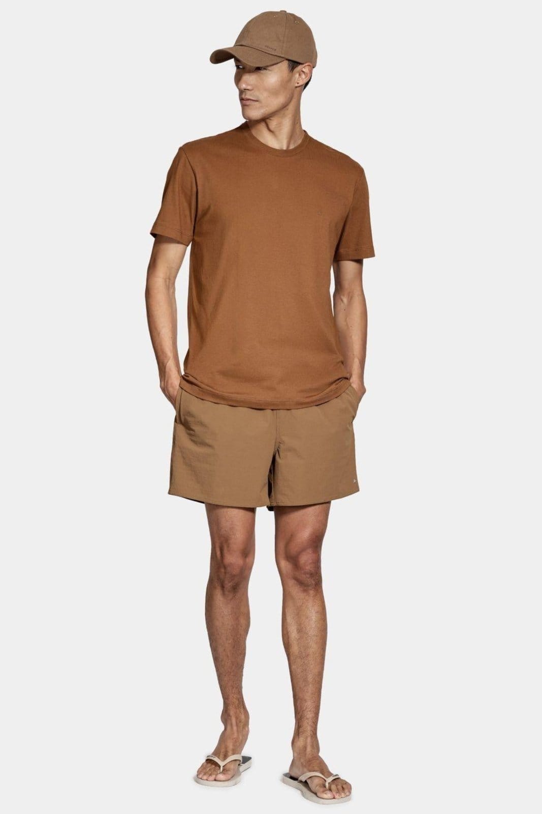 Vista 2 Shorts Aramis de Elástico Liso Maquinetado Cáqui Aramis bege