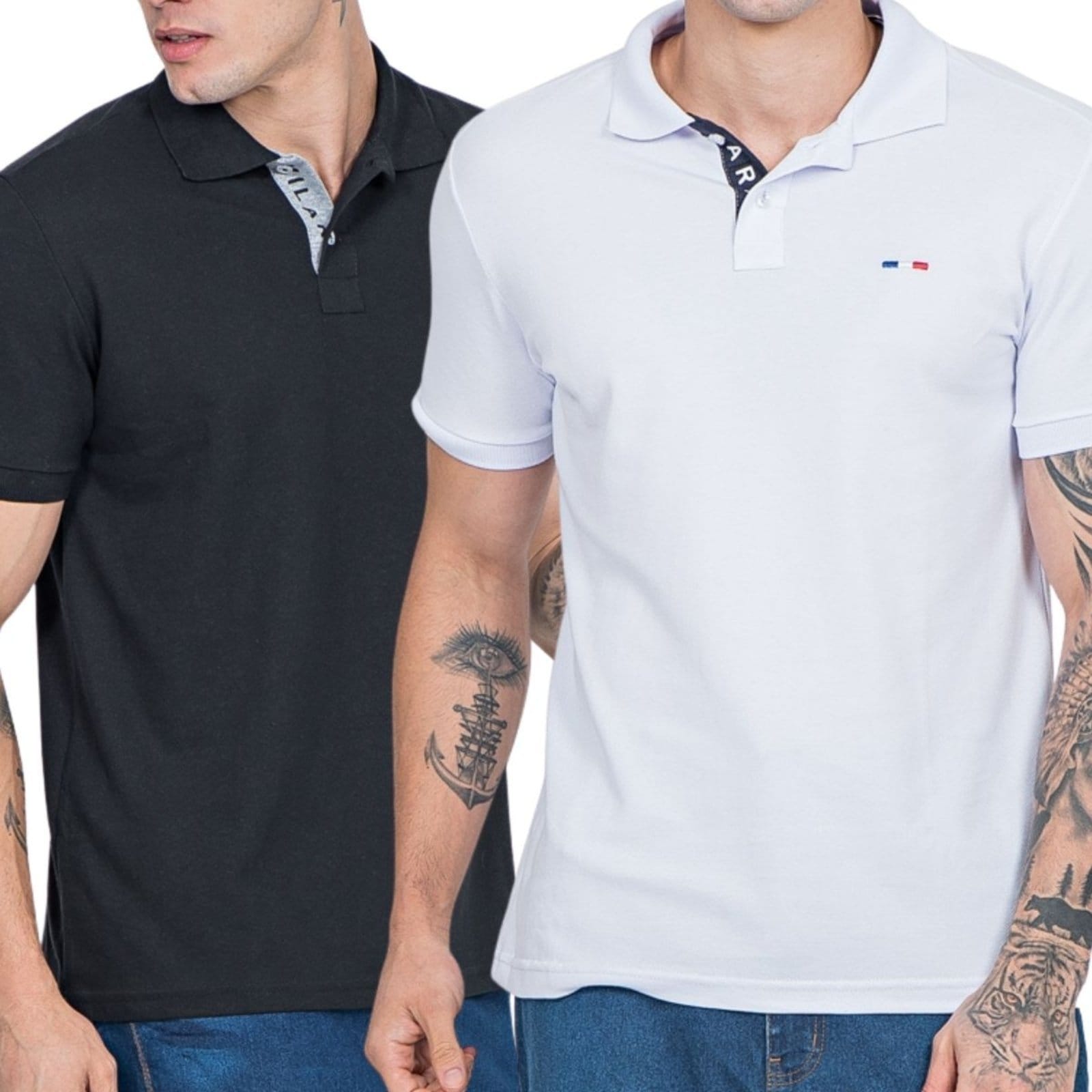 Kit 2 Polos Masculina Básicas Vih Triny Branco e Piquet no Estilo Tommy Bordado França