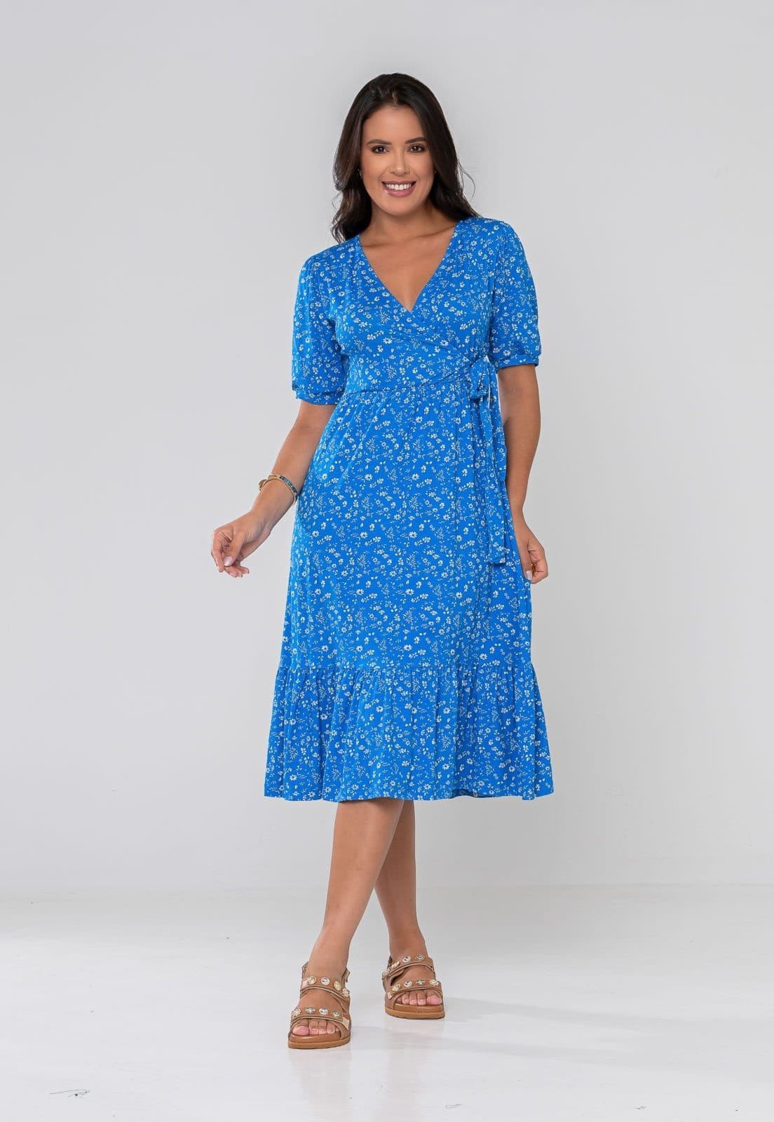 Vista principal Vestido Aura Manuela Floral Delicado Aura azul