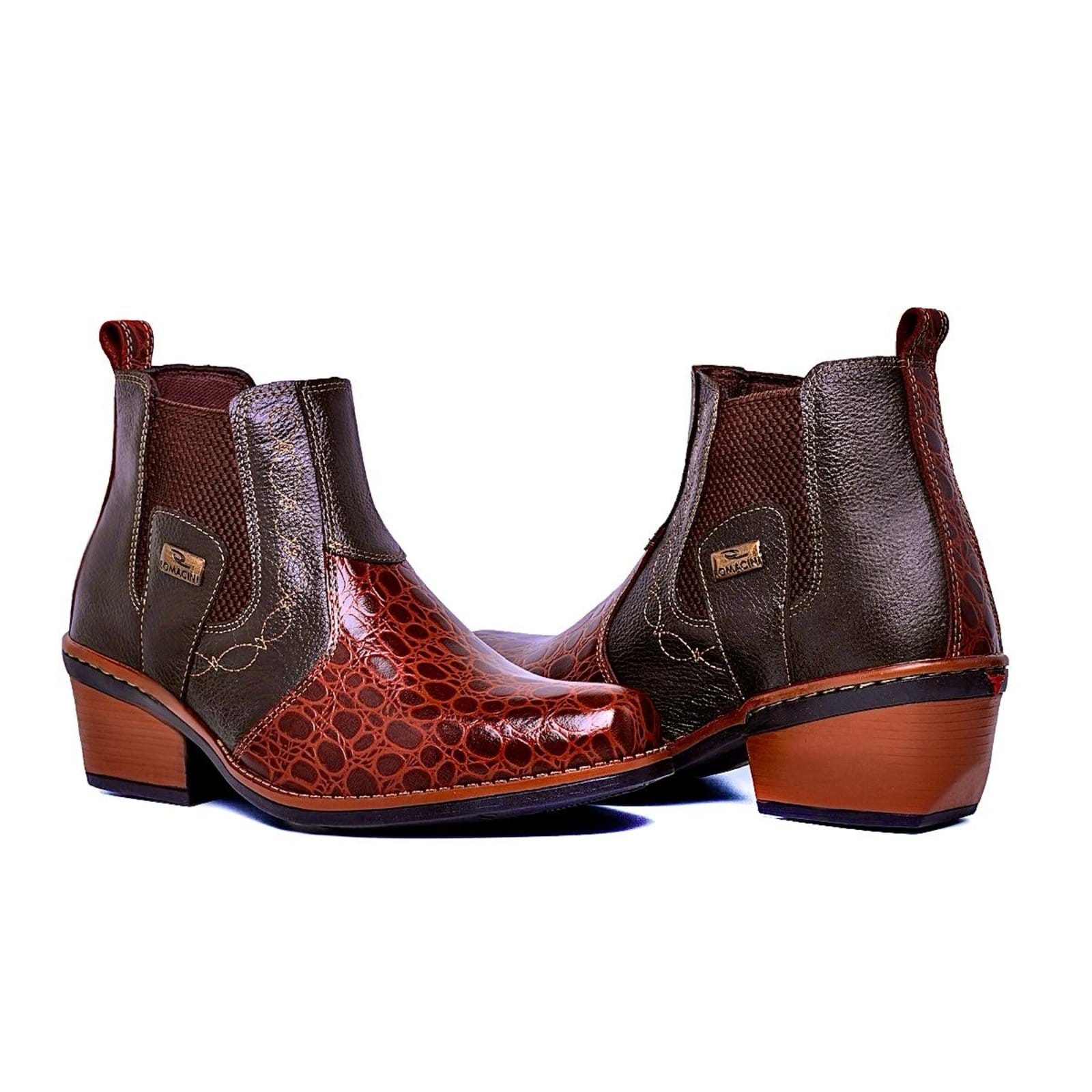 Vista 2 Botina Country Americana Masculina Em Couro Solado Costurado Lavini Shoes café