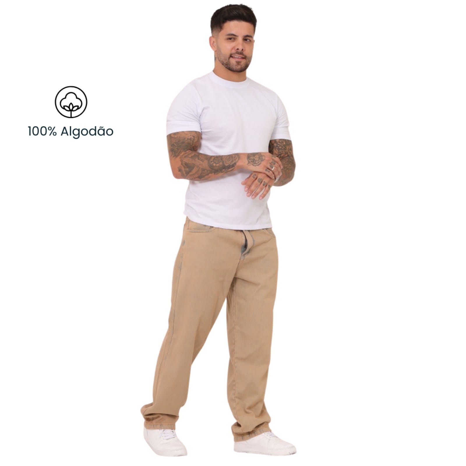 Vista 2 Calça Masculina Jeans Reta Vintage JEANS LIGHT bege/cáqui