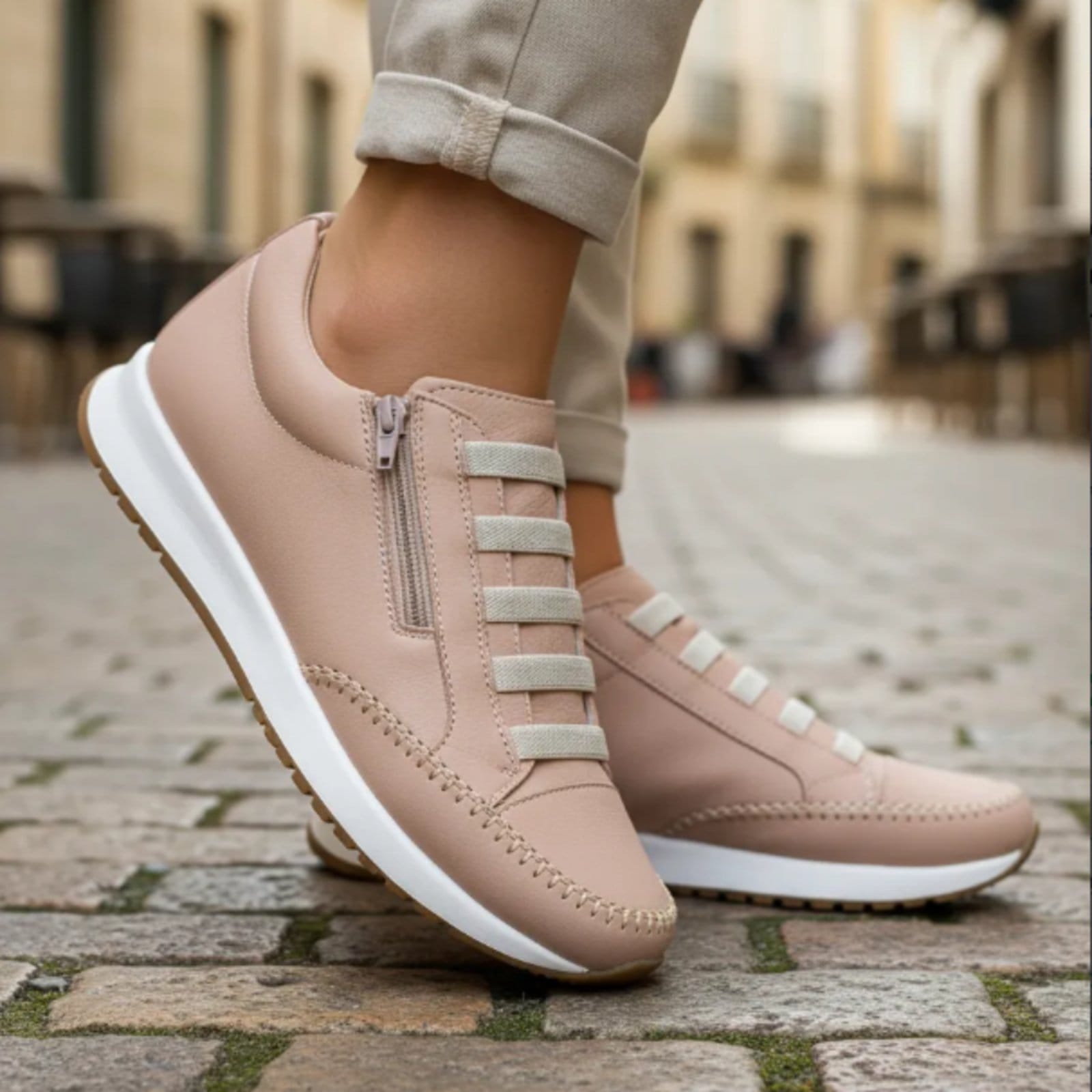 Vista 2 Tênis Feminino Casual Rosê Confortável ROMEU E JULIETA SHOES nude