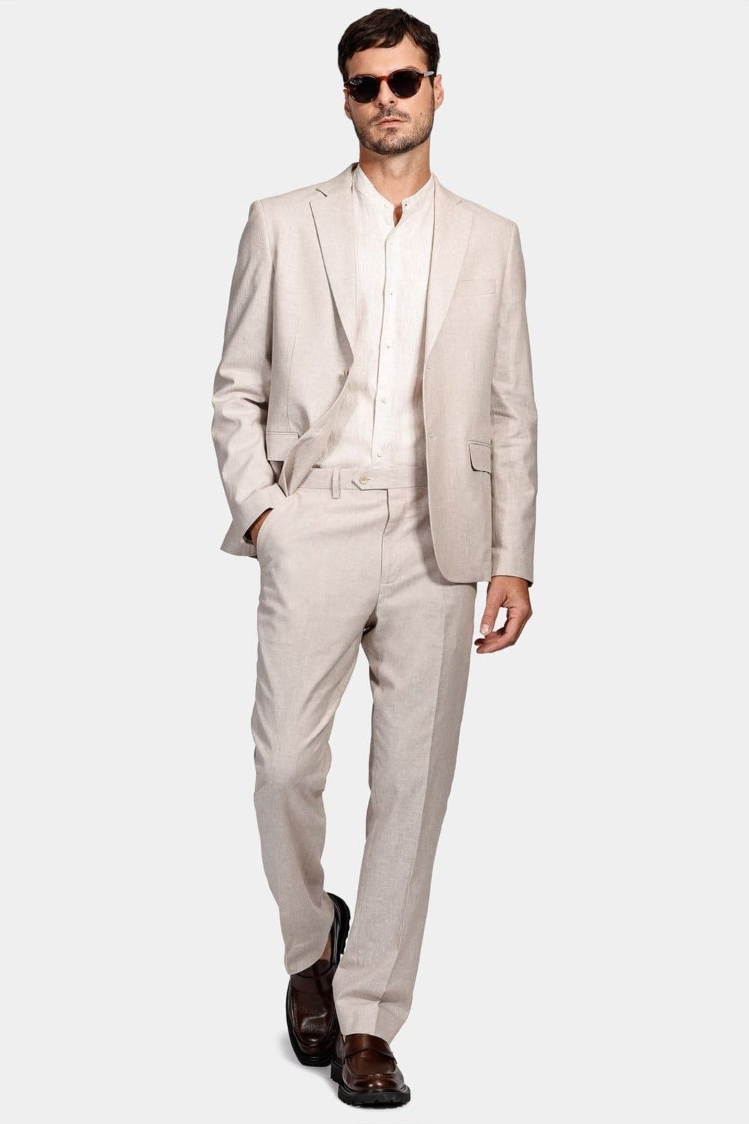 Vista 2 Calça Aramis Alfaiataria Linho Oxford Slim Cáqui Aramis incolor