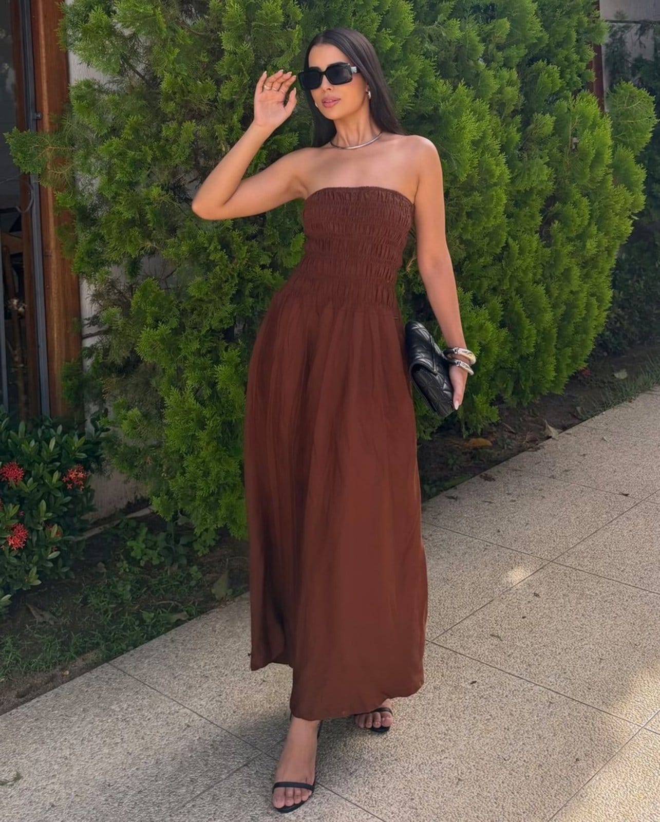 Vestido Midi Sarja Feminino Franzido 25216