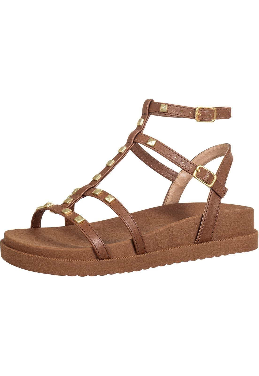 Vista 2 Sandália Feminina Plataforma GiGiL Gladiadora Tachas Pirâmides Cappuccino Gigil bege/caramelo