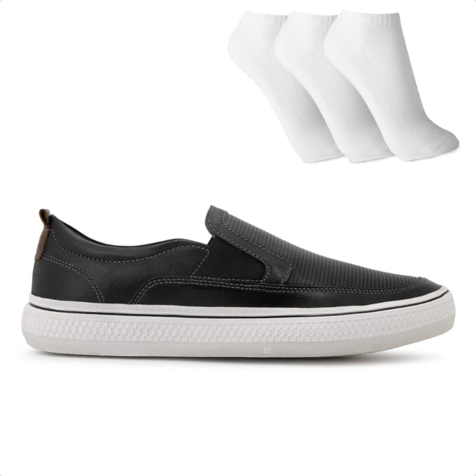 Vista principal Sapatênis Democrata Denim Fender Masculino + 3 Pares de Meias Preto DEMOCRATA preto denim