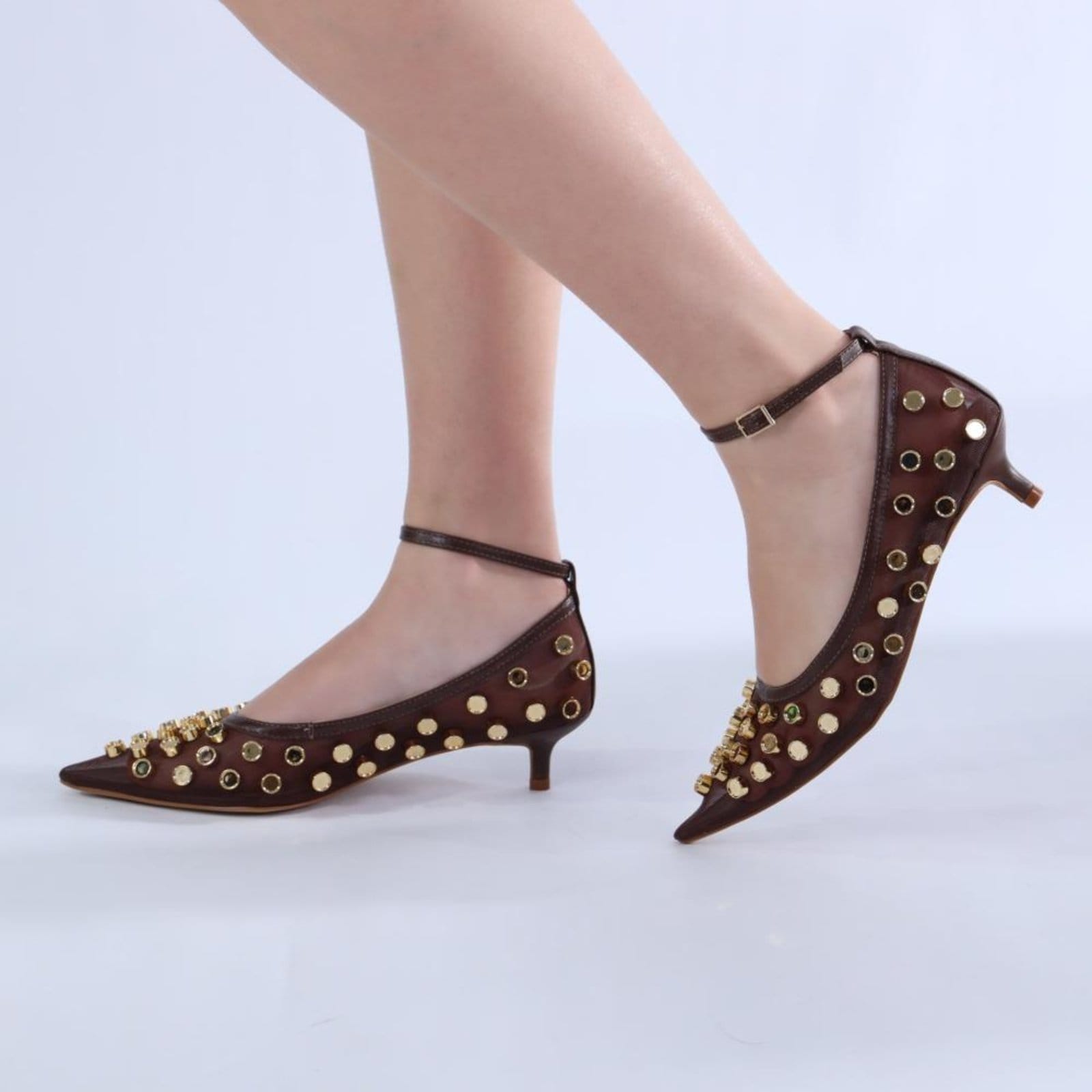 Sapatilha Feminina Zariff com Salto e Maxi Esferas 2036-6353 Brown Incolor - 2