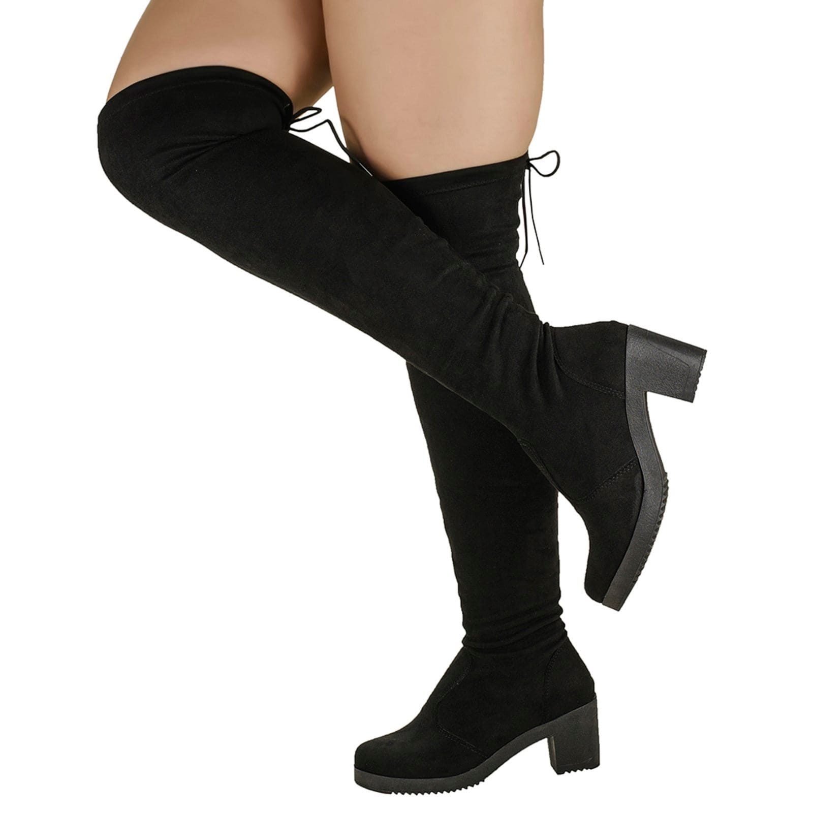 Vista 2 Bota Over The Knee Feminina Stretch Com Elástico Salto Saltinho Confortável Cano Longo Enrrugada Shekinah preto