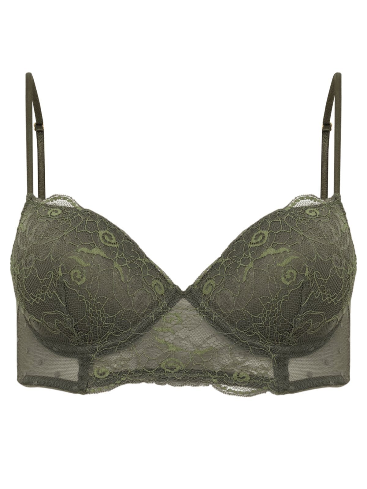 Vista principal Sutiã Cobertura Total Bojo Alongado Renda Gigi Verde Beetle Loungerie incolor verde