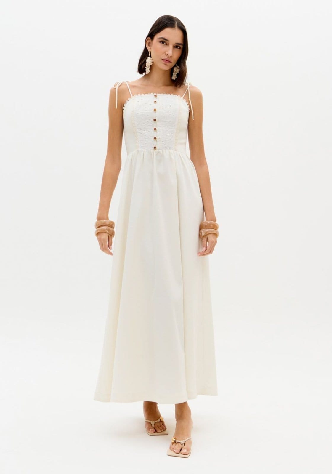 Vestido Super Midi Alças De Amarrar