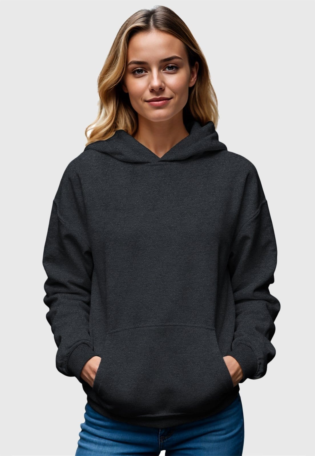 Vista 2 Moletom Canguru Feminino Flanelado Com Capuz Chumbo Benellys cinza/grafite
