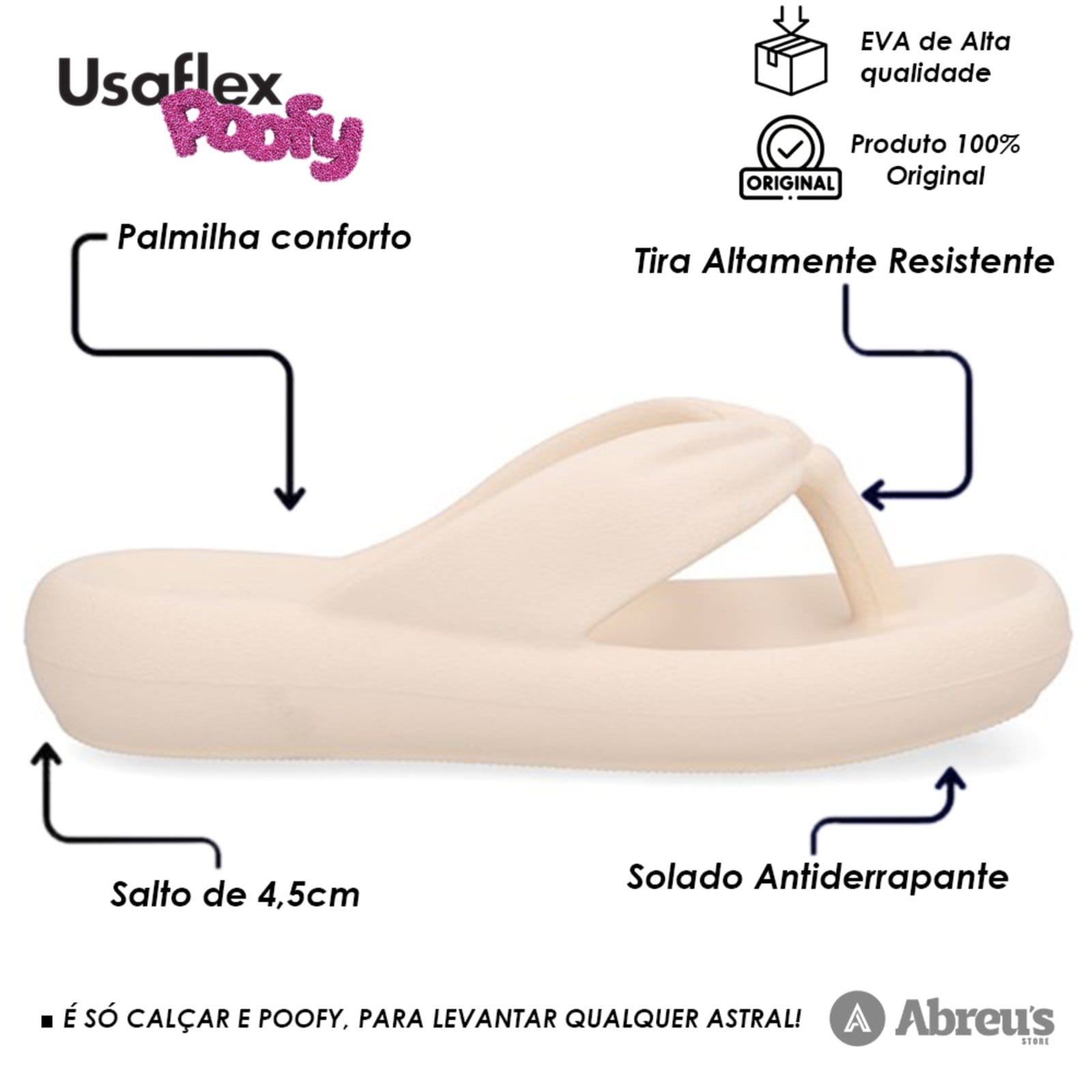 Vista 2 Chinelo Usaflex Poofy Bico Quadrado Eva Feminino Confortavel Butter - 003 Usaflex bege