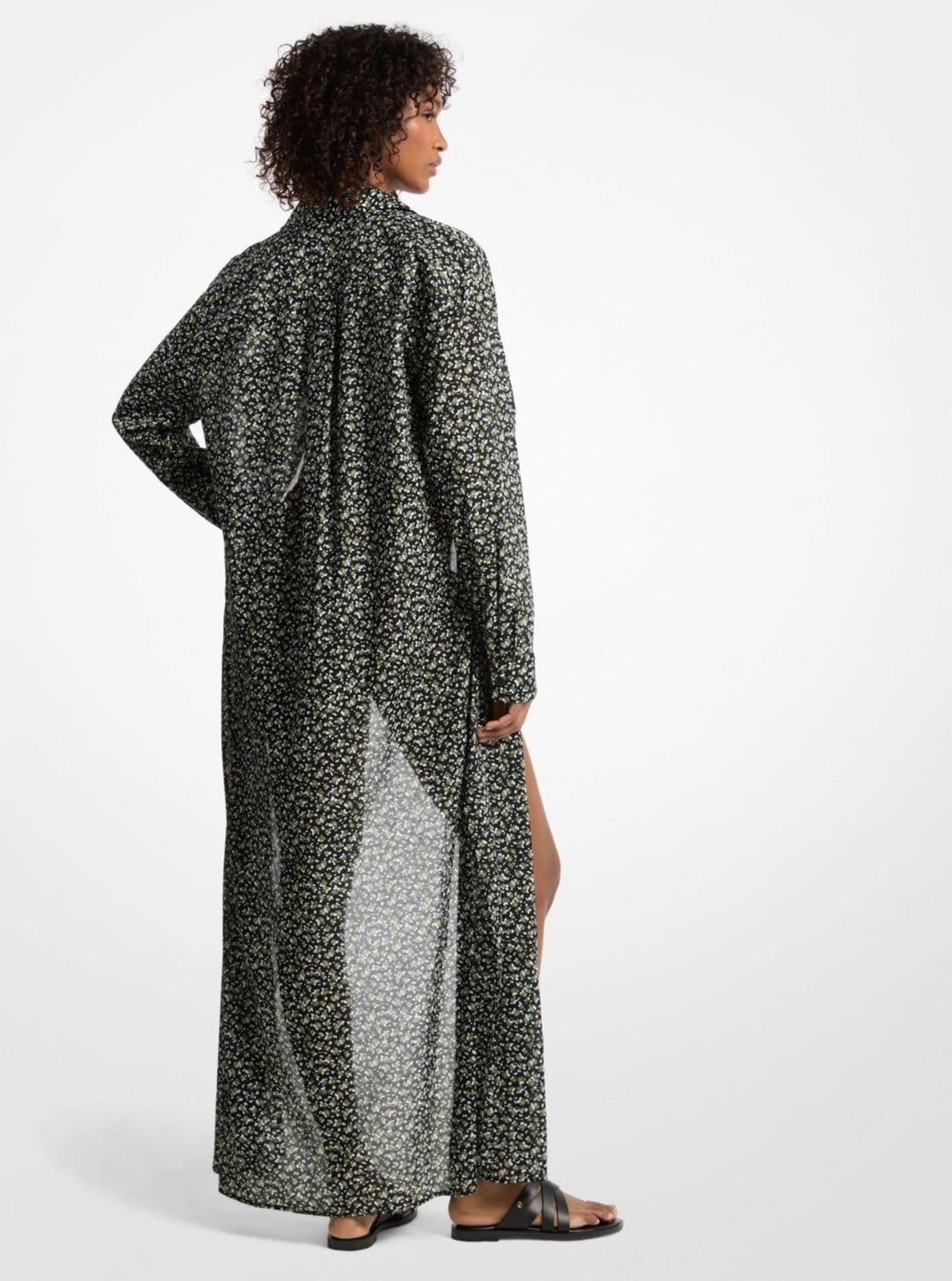 Vista 2 Vestido Chemise Floral De Algodão Ms582uxh7d340 Michael Kors verde