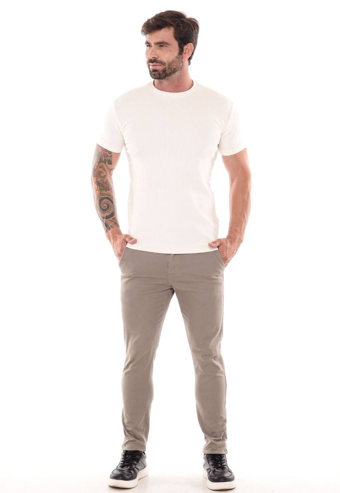 Vista 2 Calça Masculina Sarja Mys Jeans Elastano Linha Premium Claro Ethereal Jeans cinza