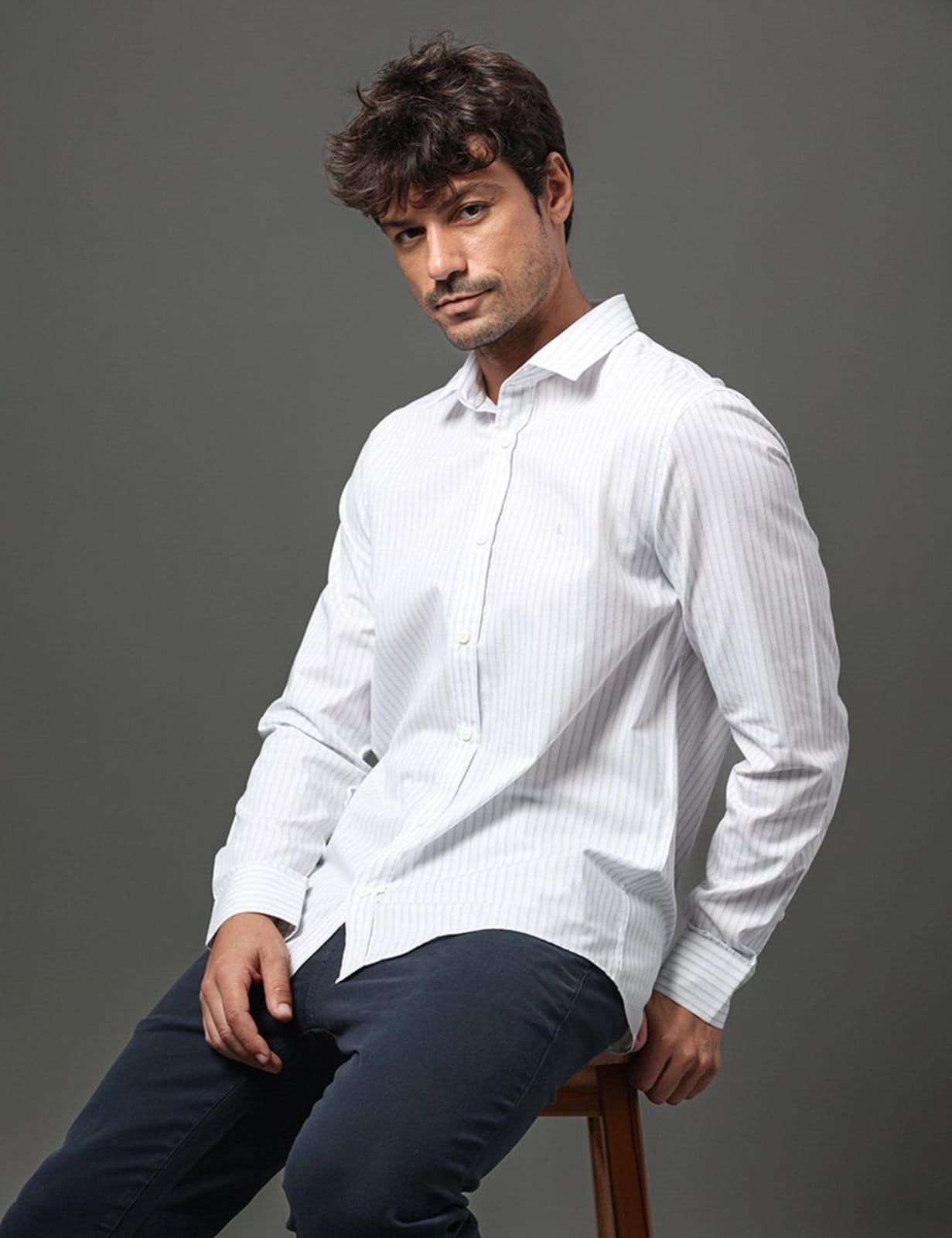 Vista 2 Camisa Masculina Slim Stripes Calvin Klein Jeans Calvin Klein Jeans branco