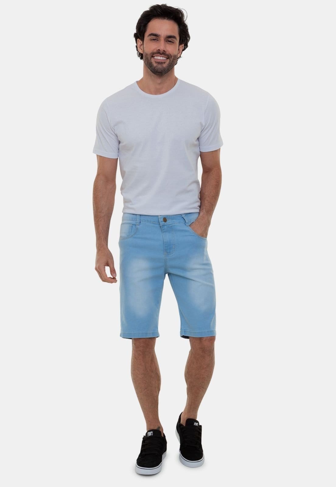 Vista 2 Bermuda Jeans Masculina Tradicional Com Elastano Versatti Sidney Versatti Jeans azul